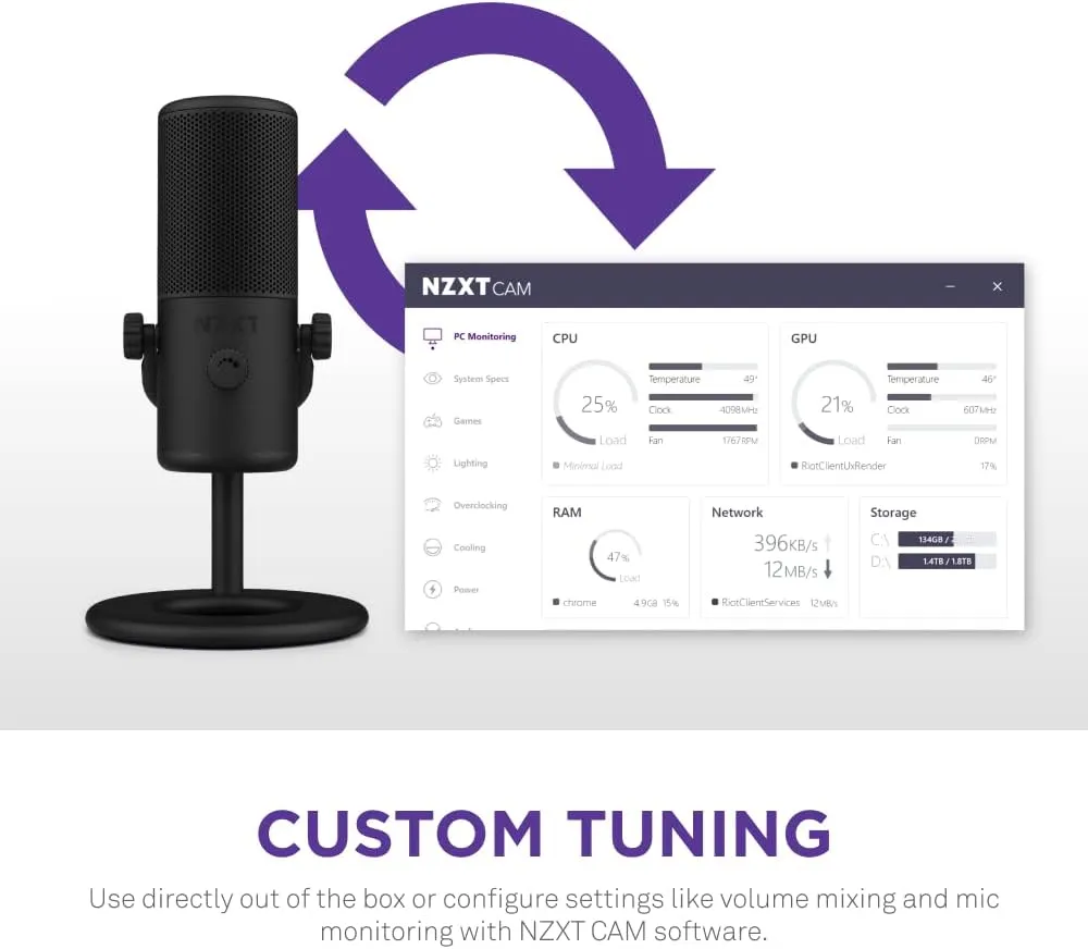 NZXT Capsule Mini - AP-WMMIC-B1 - USB Microphone – High Resolution – Cardioid Polar Pattern – Ideal for Streaming, Content Creation & Podcasting – Built-in Pop Filter – Adjustable Stand – Black