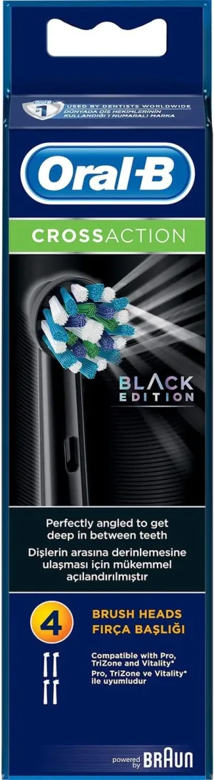 Oral-B Genuine CrossAction Replacement Black Toothbrush Heads, Refills for Electric Toothbrush, Angled Bristles for up to 100 Percent More Plaque Removal, Pack of 4