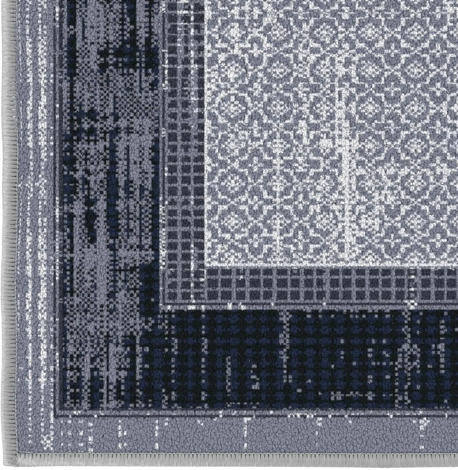 Ottomanson Machine Washable Bordered Design Non-Slip Rubberback 2x7 Traditional Runner Rug for Hallway, Kitchen, Bedroom, Living Room, 1'10" x 7', Gray/Black