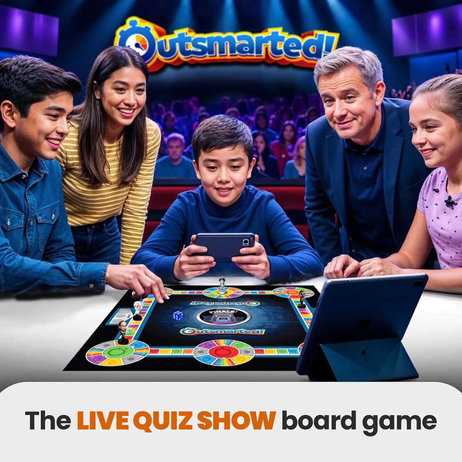 Outsmarted - The Live Quiz Show - 2025 Version - Remote Board Game - More than 10000 Multimedia Questions and Updates, Live TV Quiz Show, Family Game Night - Games for Adults, Teens and Kids - Ages 8 
