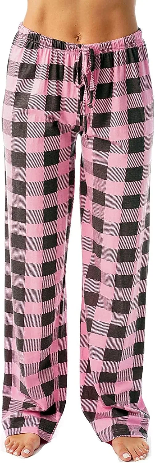 Pajamas Pants for Women 2025 Lounge Cute Plaid Pants Soft Comfy Wide Leg Trousers Sleep Bell Bottom