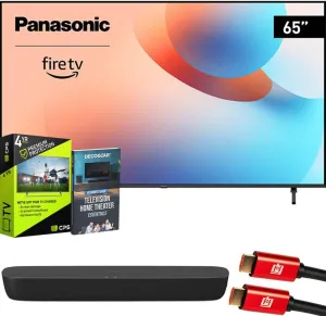 Panasonic TV-65W95AP W95 65" Mini LED 4K UHD Fire TV 2024 Bundle with HTB200 Compact Soundbar, 4 YR CPS Enhanced Protection, 2X HDMI Cable & Deco Gear Complete Home Theater Beginner's Guidebook