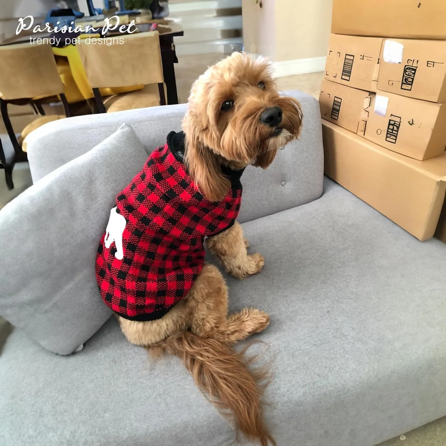 Parisian Pet Dog Sweaters - Pullover, Turtleneck Buffalo Checkered Sweater - Polar Bear Cable Knit Dog Outfit - Fall, Winter Dog Clothes - Flexible Dog Sweater for Large Dogs - 2XL
