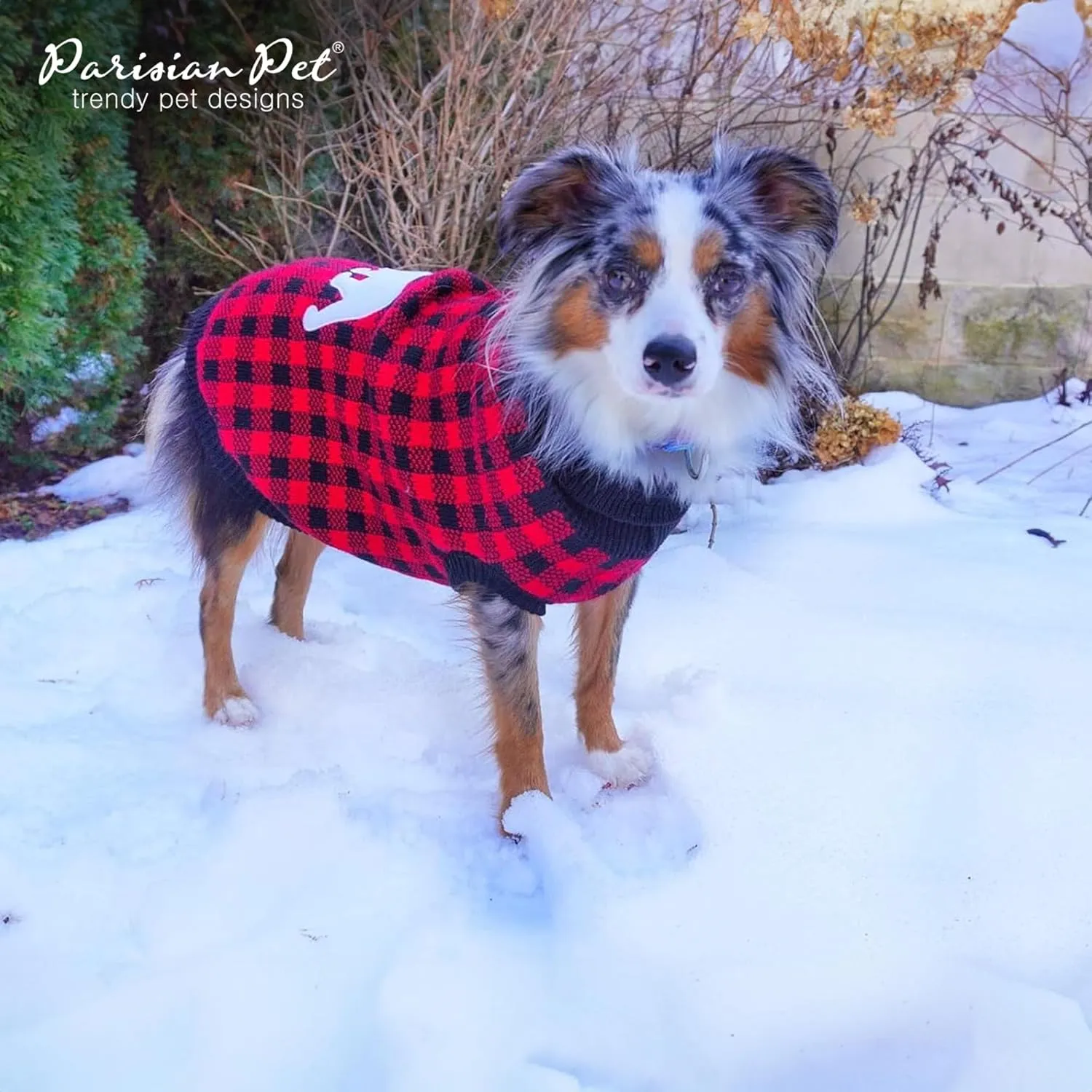 Parisian Pet Dog Sweaters - Pullover, Turtleneck Buffalo Checkered Sweater - Polar Bear Cable Knit Dog Outfit - Fall, Winter Dog Clothes - Flexible Dog Sweater for Large Dogs - 2XL