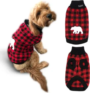 Parisian Pet Dog Sweaters - Pullover, Turtleneck Buffalo Checkered Sweater - Polar Bear Cable Knit Dog Outfit - Fall, Winter Dog Clothes - Flexible Dog Sweater for Large Dogs - 2XL