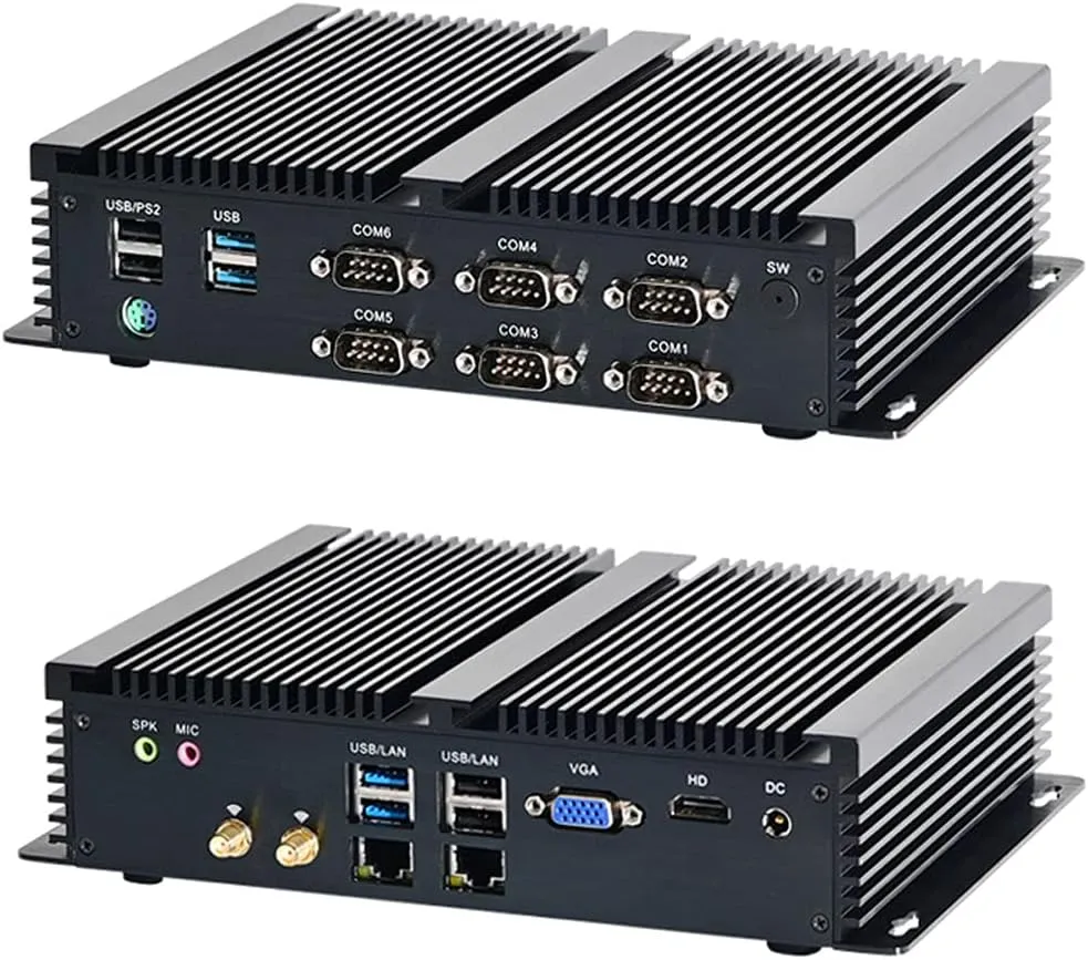 PARTAKER Fanless Mini PC, Industrial Computer, Desktop Computer with Core I7 10510U CPU, 32GB RAM 1TB SSD, 2xNICs, 4xUSB 3.0, 6xCOM RS232, HD Port, Aluminum Body