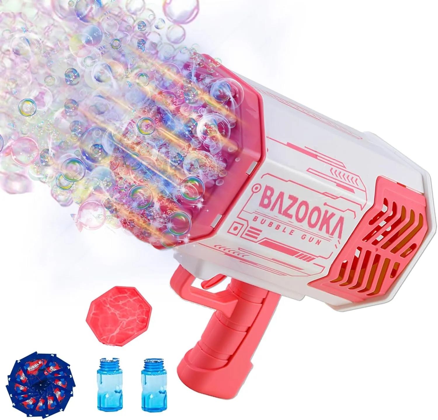 Petrella Toys Bubble Gun Bazooka Bubble Machine Gun 69 Hole Bubble Blaster Blower with Colored Lights Gifts for Kids Adults Outdoor Wedding Birthday Party Pink