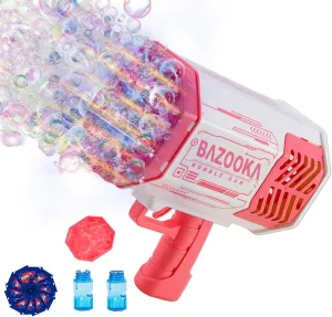 Petrella Toys Bubble Gun Bazooka Bubble Machine Gun 69 Hole Bubble Blaster Blower with Colored Lights Gifts for Kids Adults Outdoor Wedding Birthday Party Pink