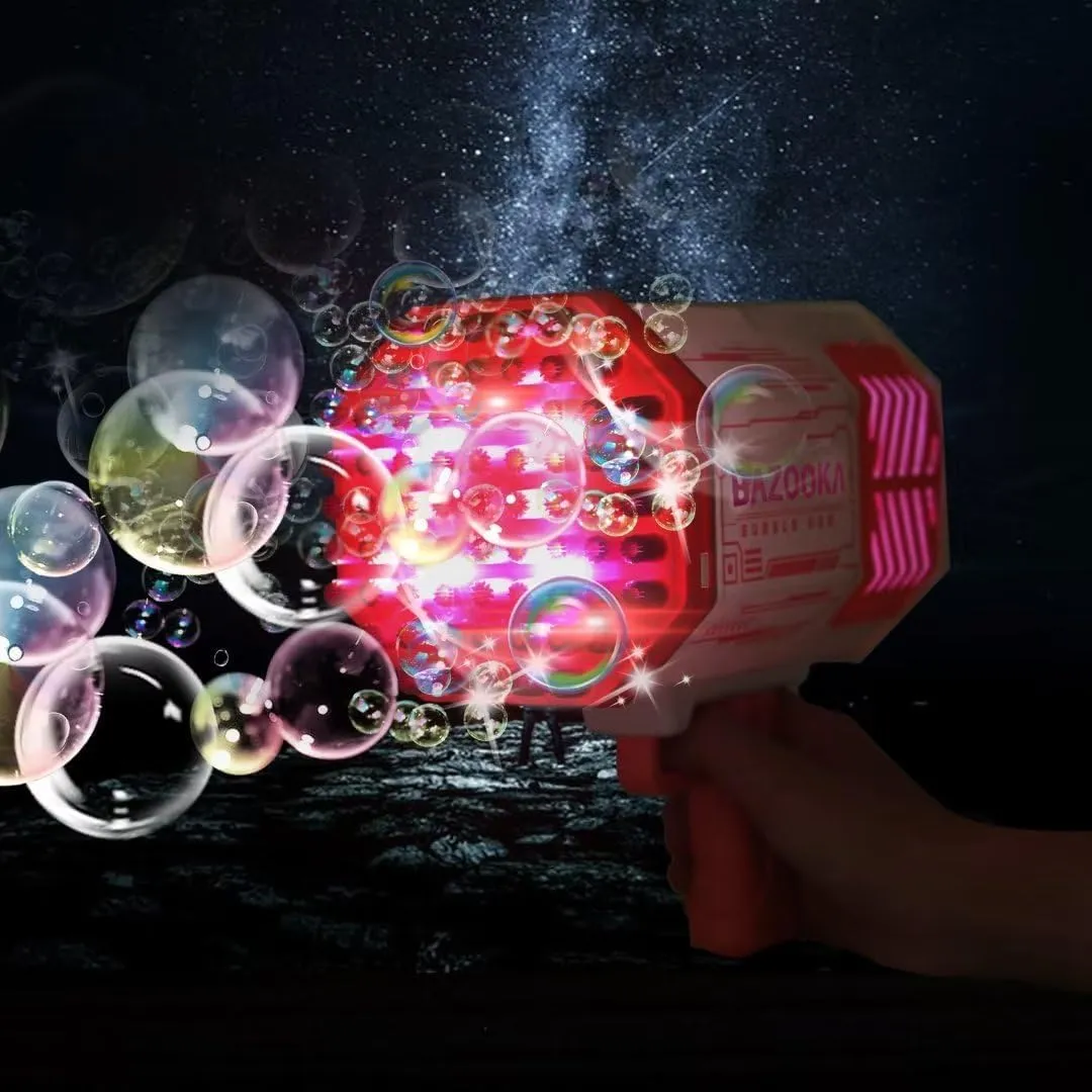 Petrella Toys Bubble Gun Bazooka Bubble Machine Gun 69 Hole Bubble Blaster Blower with Colored Lights Gifts for Kids Adults Outdoor Wedding Birthday Party Pink