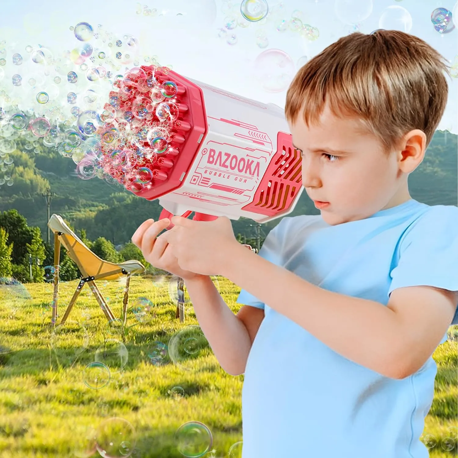 Petrella Toys Bubble Gun Bazooka Bubble Machine Gun 69 Hole Bubble Blaster Blower with Colored Lights Gifts for Kids Adults Outdoor Wedding Birthday Party Pink