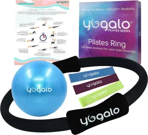 Pilates Ring and Ball Set with 3 Resistance Bands - Pilates Equipment for Home Workout - Magic Circle Pilates Ring 14 Inch to Tone, Sculpt and Strengthen - Fitness Ring for Yoga and Pilates