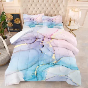 Pink Purple Blue Marble Print Comforter Set for Boys Girls Teens Abstract Art Queen Size Marbling Duvet Bedding Set Soft Microfiber Kids Adult Bedroom Quilt Set with 2Pillowcases