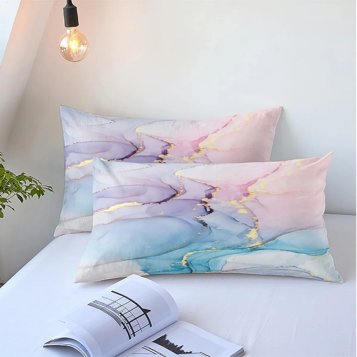 Pink Purple Blue Marble Print Comforter Set for Boys Girls Teens Abstract Art Queen Size Marbling Duvet Bedding Set Soft Microfiber Kids Adult Bedroom Quilt Set with 2Pillowcases