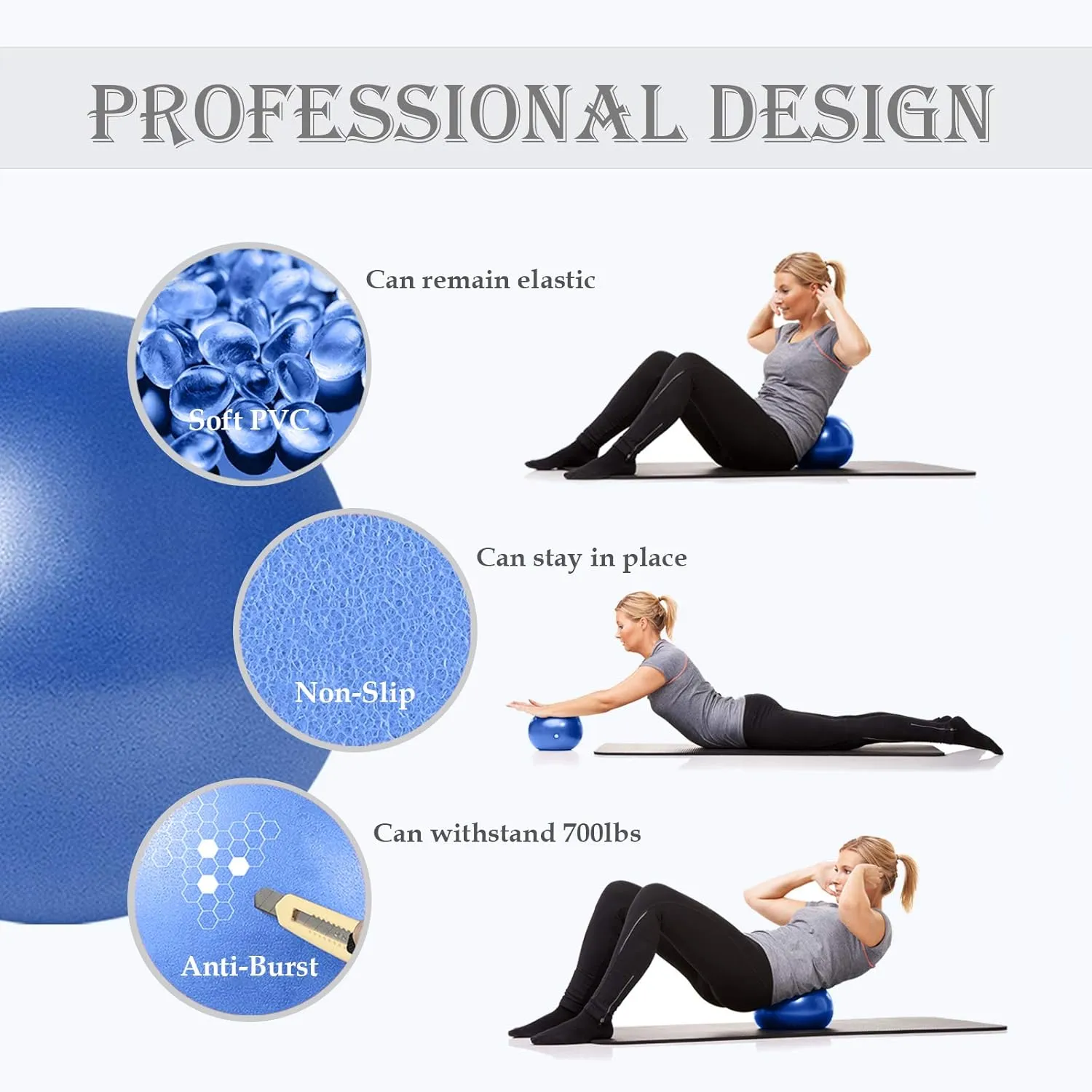 PL-SEB-025 SEB-PinkBlue 9 Inch Small Pilates Ball for Therapy Mini Workout Core Small Exercise