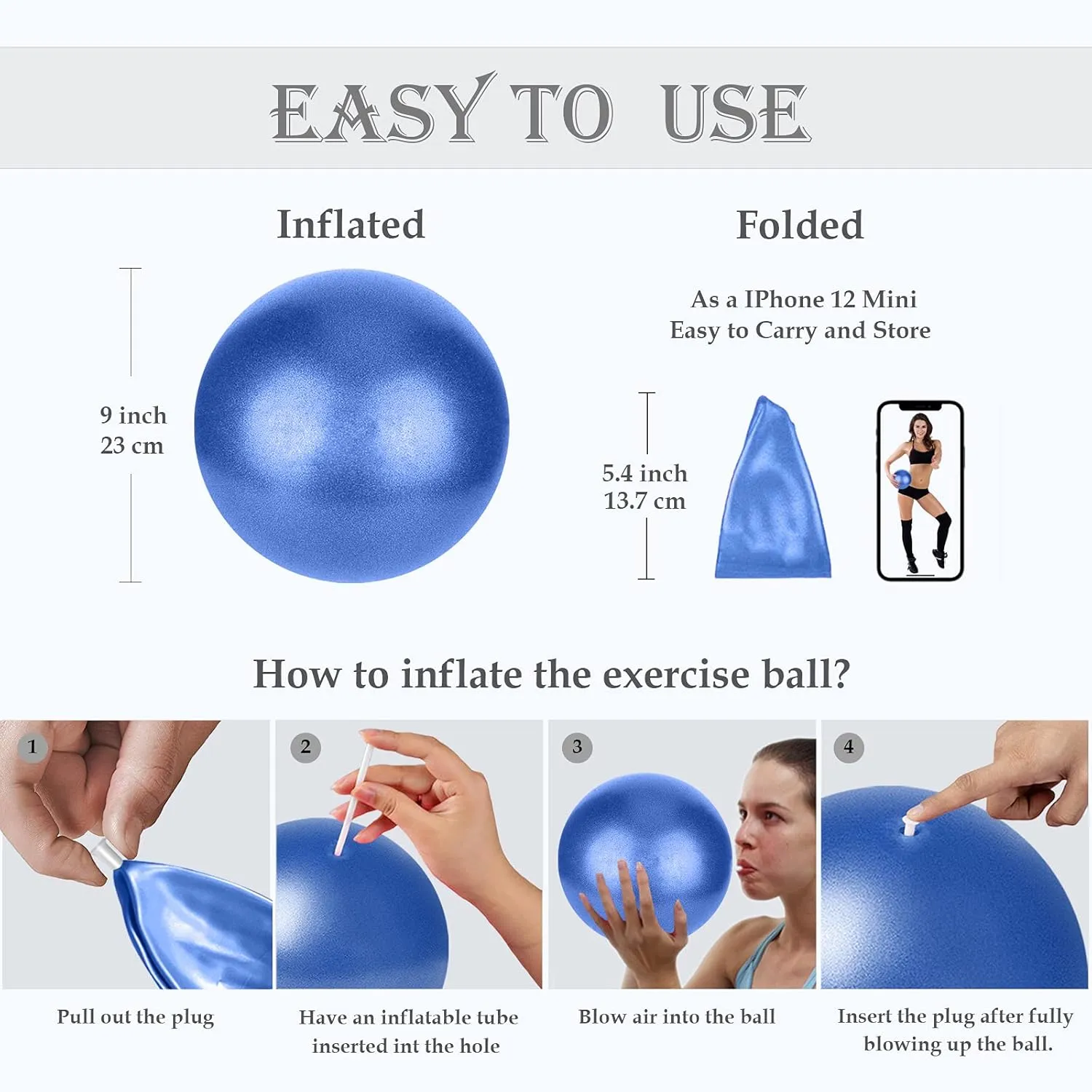 PL-SEB-025 SEB-PinkBlue 9 Inch Small Pilates Ball for Therapy Mini Workout Core Small Exercise