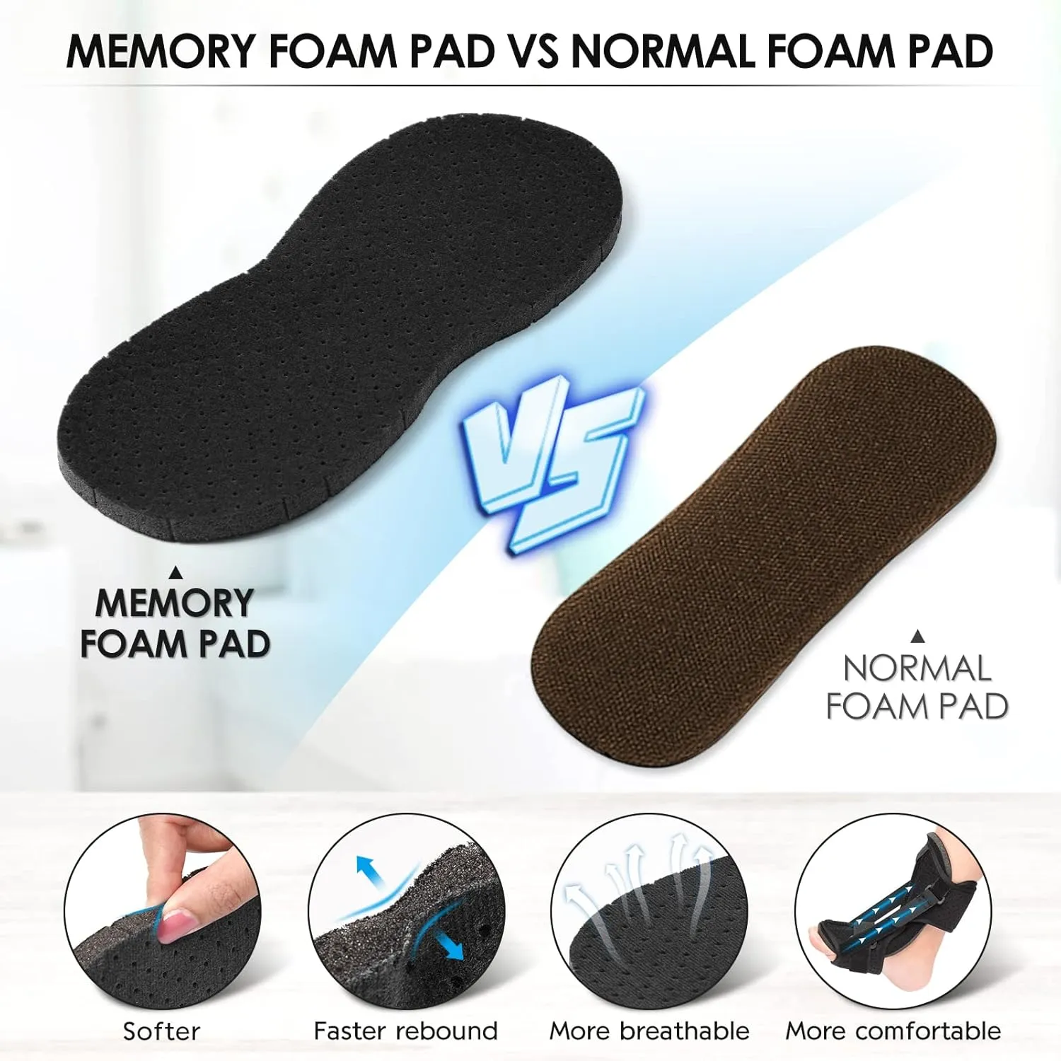 Plantar Fasciitis Night Splint: Upgraded Brace with Soft Memory Foam Pad | Ankle Brace for Plantar Fasciitis Relief Achilles Tendonitis Relief Foot Drop Heel Arch Pain Black