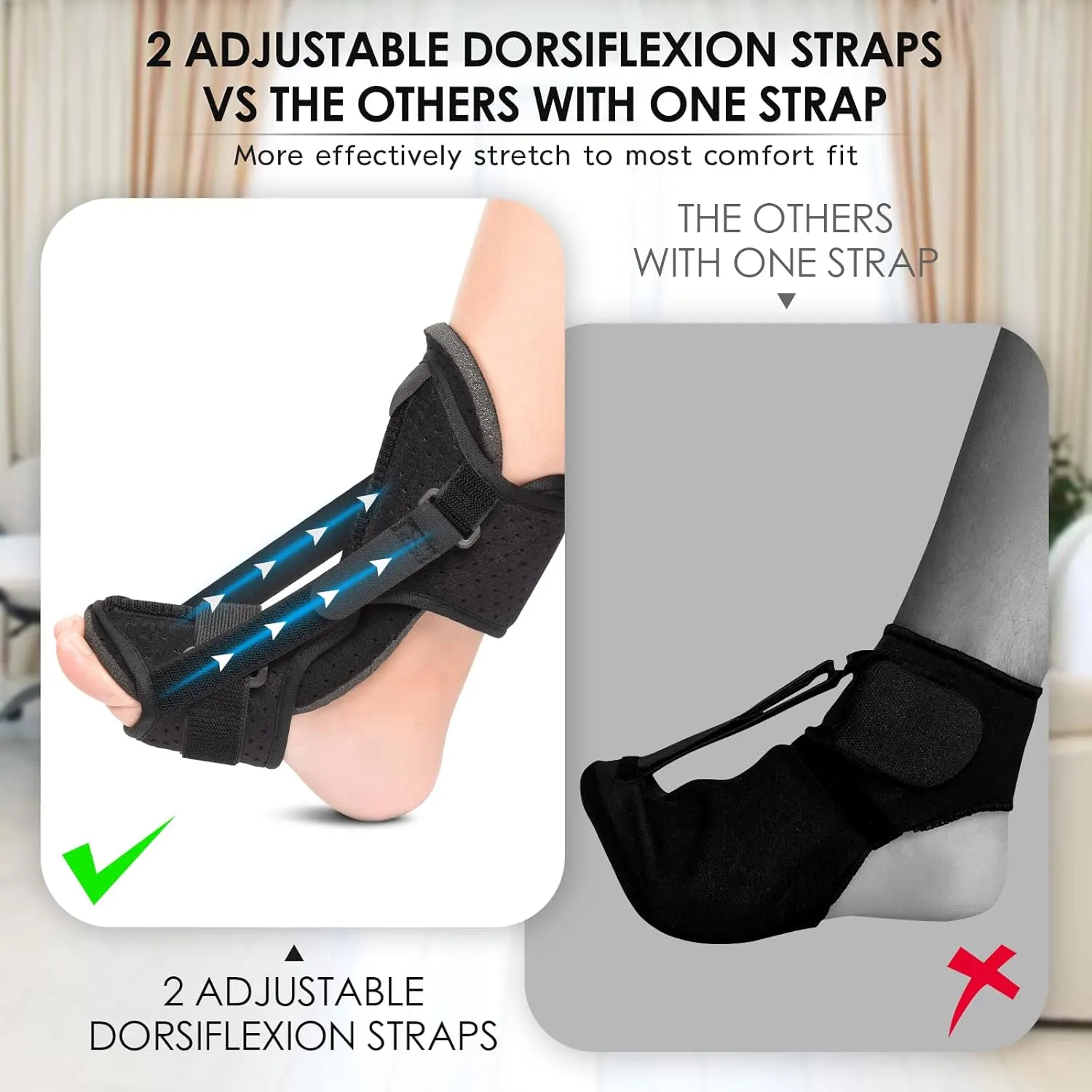 Plantar Fasciitis Night Splint: Upgraded Brace with Soft Memory Foam Pad | Ankle Brace for Plantar Fasciitis Relief Achilles Tendonitis Relief Foot Drop Heel Arch Pain Black