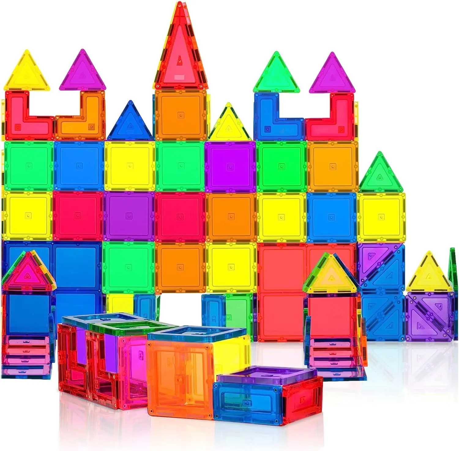 PLAYVIBE Magnetic Tiles 60 Pcs - 3D Magnet Toys for Kids 3 , Building Blocks for STEM Learning, Kids Games, Magnetic Blocks Tile Toy - Learning Toddler Toys, Home & Classroom Must Haves, Boy and Girl