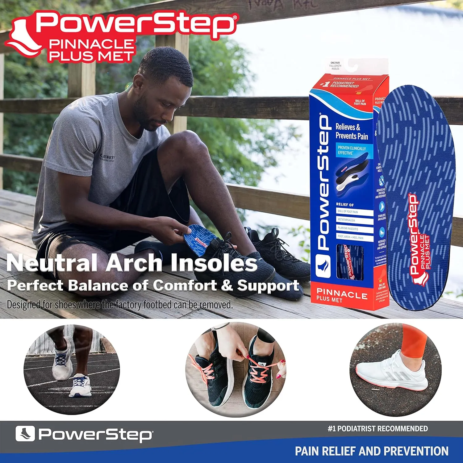 PowerStep Pinnacle Plus Ball of Foot Pain Relief Orthotics - Shoe Inserts for Metatarsalgia, Arch Support & Morton's Neuroma Pain Relief - Made in USA Insoles with Metatarsal Pad (M 12-13)