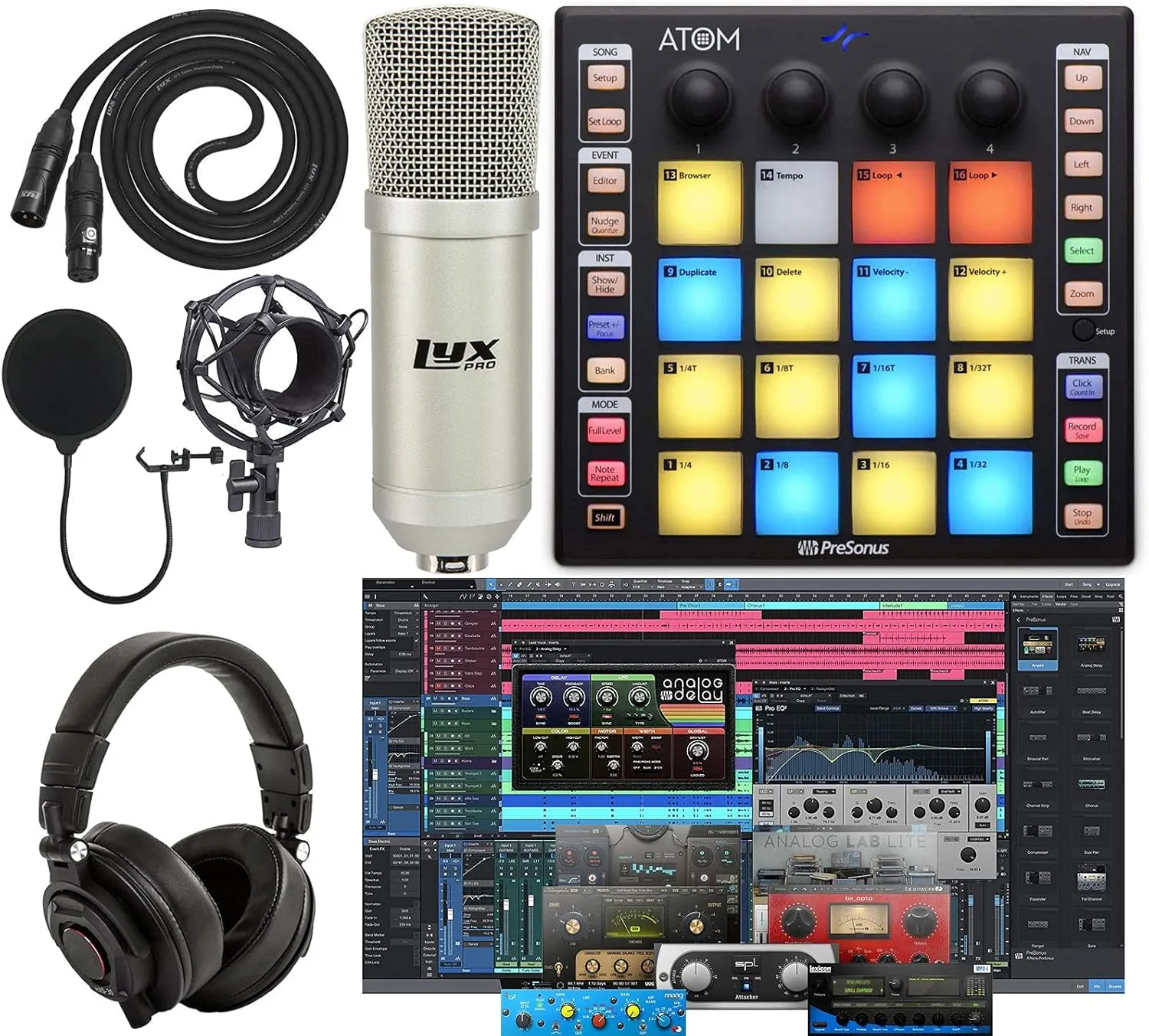 PreSonus ATOM Production/MIDI and Performance Pad Controller w/Professional Studio Microphone and Recording Kit