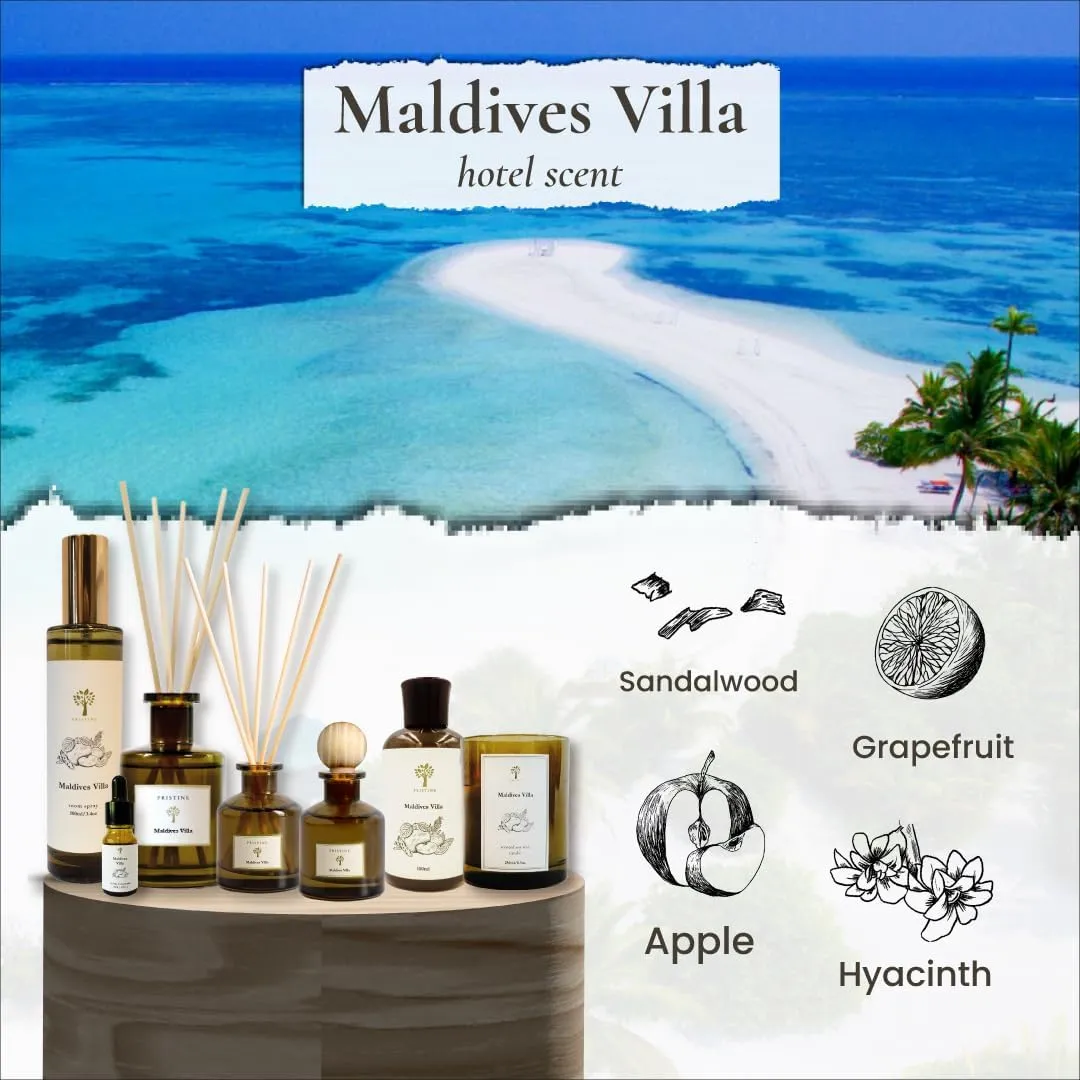 PRISTINE Maldives Villa/Inspired by Marriott Hotel Ball Diffuser for Wardrobe | Citrusy Grapefruit, Apple/Ocean Breeze/Sandalwood Oil Mini Diffuser Decor | Air Freshener for Closets