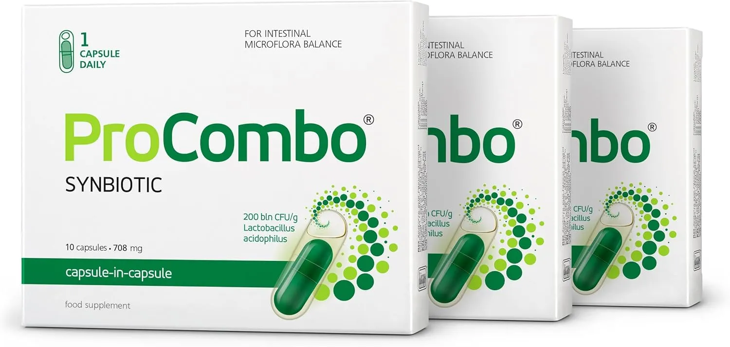 ProCombo - The Smart synbiotic with targeted delivery of The Good Bacteria. Double Capsule and Liquid Formula for Fast Results. 1 Capsule per Day(Pack of 3)