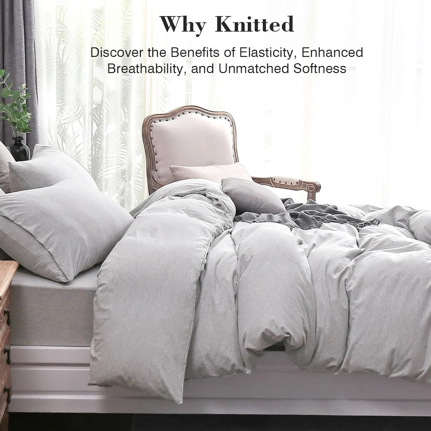 PURE ERA Jersey Knit Duvet Cover Set 100% T-Shirt Cotton Super Soft Comfy 2pc Bedding Set with Zipper Closure (Heather Grey, Twin)