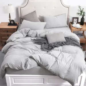 PURE ERA Jersey Knit Duvet Cover Set 100% T-Shirt Cotton Super Soft Comfy 2pc Bedding Set with Zipper Closure (Heather Grey, Twin)