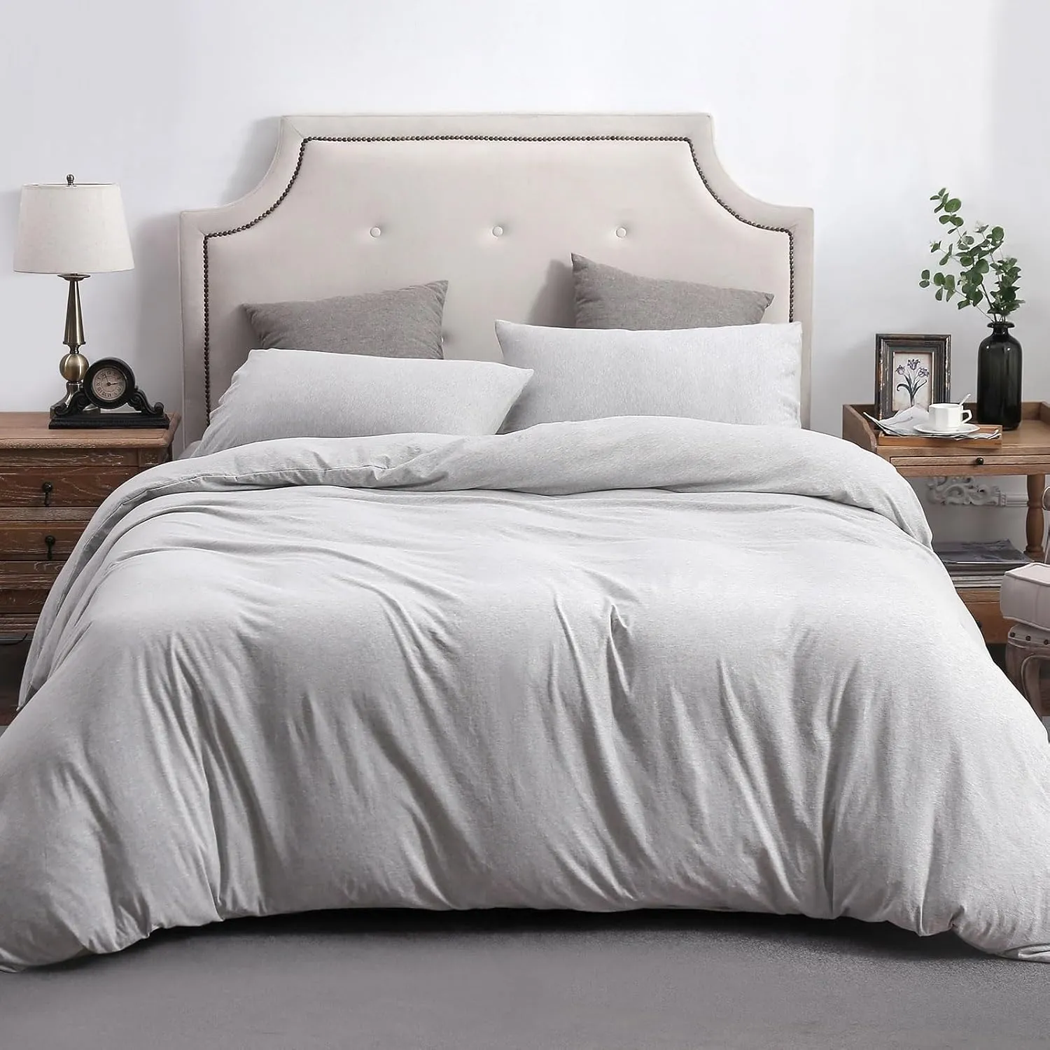 PURE ERA Jersey Knit Duvet Cover Set 100% T-Shirt Cotton Super Soft Comfy 2pc Bedding Set with Zipper Closure (Heather Grey, Twin)