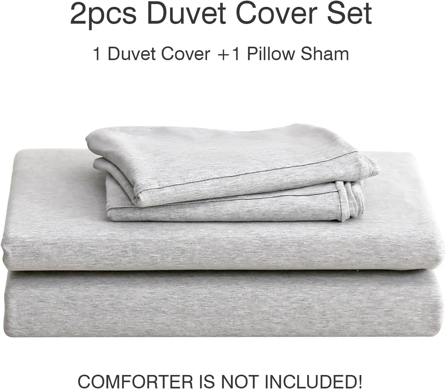 PURE ERA Jersey Knit Duvet Cover Set 100% T-Shirt Cotton Super Soft Comfy 2pc Bedding Set with Zipper Closure (Heather Grey, Twin)
