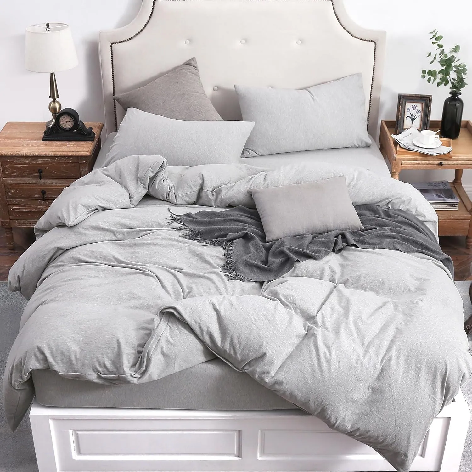 PURE ERA Jersey Knit Duvet Cover Set 100% T-Shirt Cotton Super Soft Comfy 2pc Bedding Set with Zipper Closure (Heather Grey, Twin)