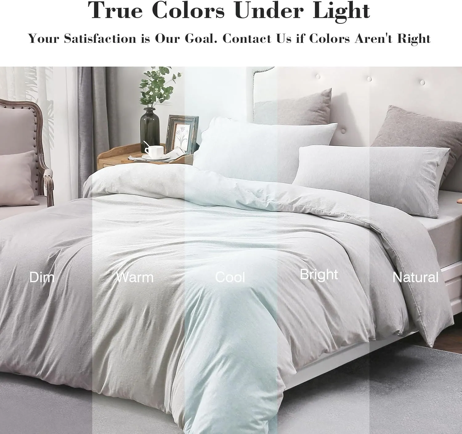 PURE ERA Jersey Knit Duvet Cover Set 100% T-Shirt Cotton Super Soft Comfy 2pc Bedding Set with Zipper Closure (Heather Grey, Twin)