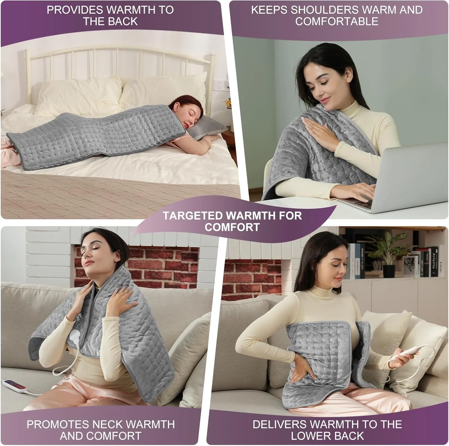 Qfun Extra Large Heating Pad for Back Pain Relief, 19.6"x39.3" XXL Heat Pad Neck and Shoulde Electric Heating Pad for Period Cramps with 6 Heat Settings & Auto Shut-Off,Christmas Gifts for Men(Grey)