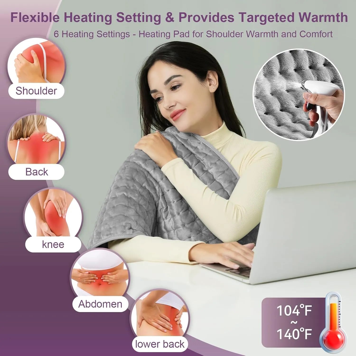 Qfun Extra Large Heating Pad for Back Pain Relief, 19.6"x39.3" XXL Heat Pad Neck and Shoulde Electric Heating Pad for Period Cramps with 6 Heat Settings & Auto Shut-Off,Christmas Gifts for Men(Grey)