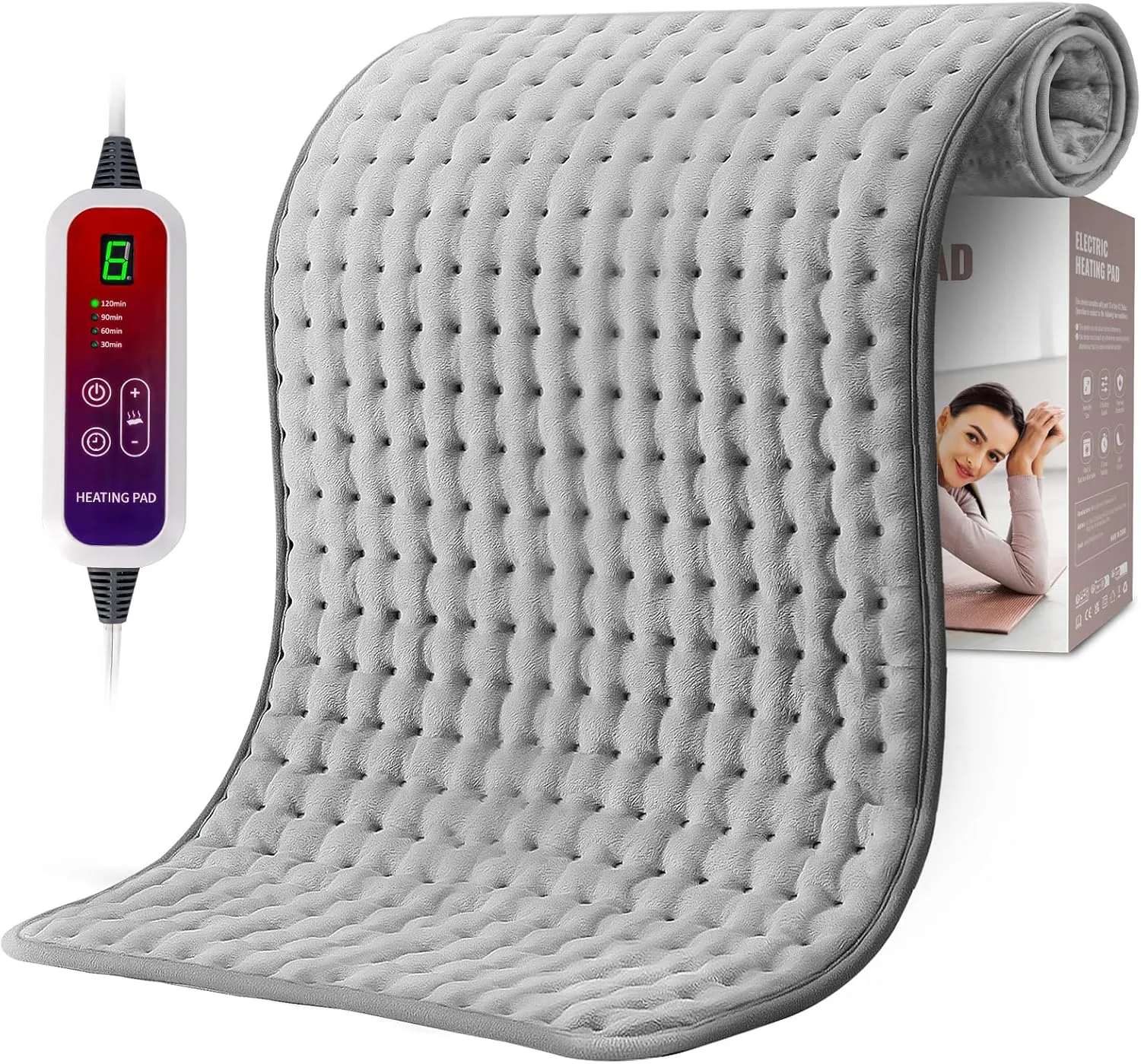 Qfun Extra Large Heating Pad for Back Pain Relief, 19.6"x39.3" XXL Heat Pad Neck and Shoulde Electric Heating Pad for Period Cramps with 6 Heat Settings & Auto Shut-Off,Christmas Gifts for Men(Grey)