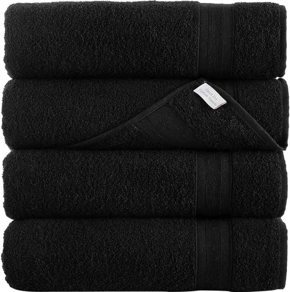 Quick-Dry, Soft & High Absorbent Bath Towels 27"x54" Cotton Turkish Bath Towel Set of 4 | Daily Use 100% Cotton Towels for Bathroom, Gym & More | Bathroom Towels Set (4 Pcs, Black)