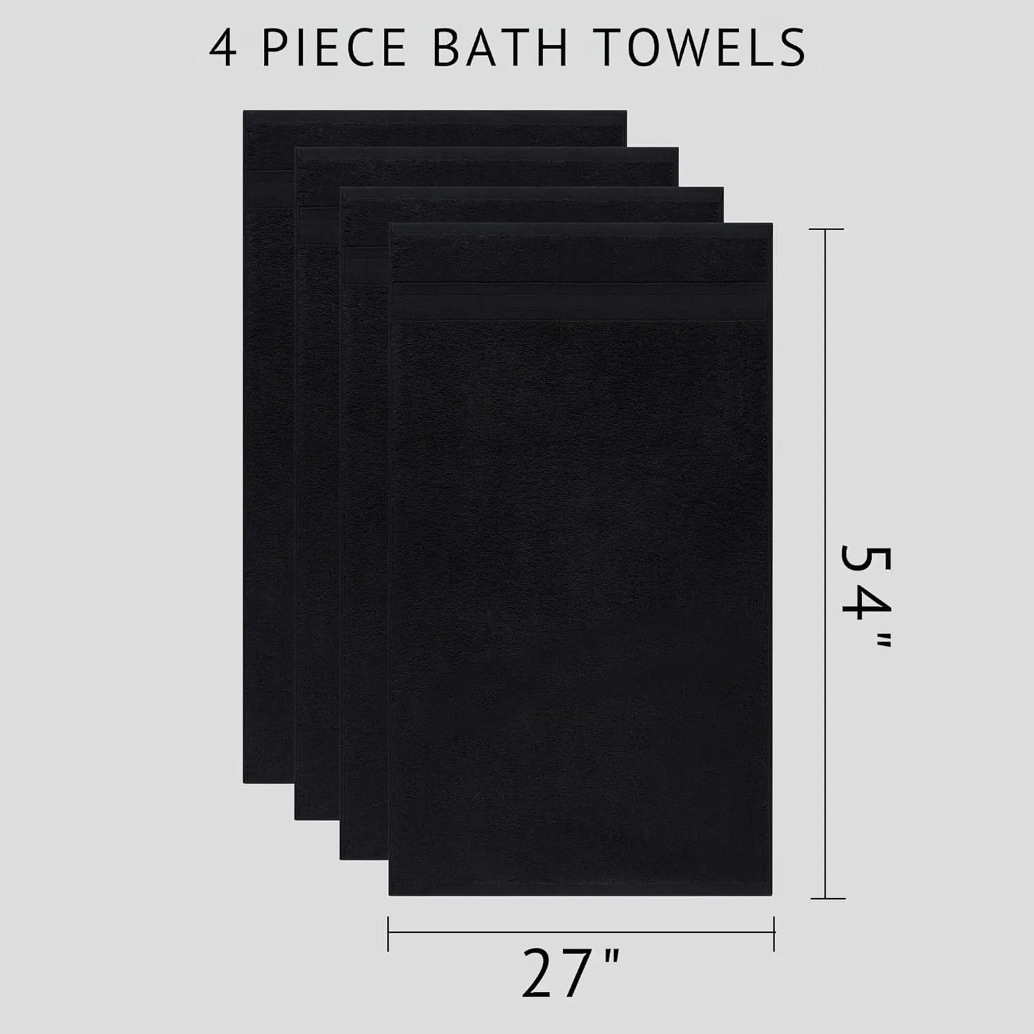 Quick-Dry, Soft & High Absorbent Bath Towels 27"x54" Cotton Turkish Bath Towel Set of 4 | Daily Use 100% Cotton Towels for Bathroom, Gym & More | Bathroom Towels Set (4 Pcs, Black)