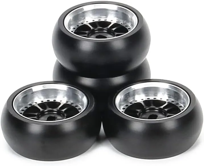 RCAWD 4X Alloy Rim Wheel Classic Drift Tire for Rc Hobby Model Car 1/28 Wltoys K969 K989 P929 Drift Rally Kyosho Mini-Z Mini-Q Mini-D(Black)