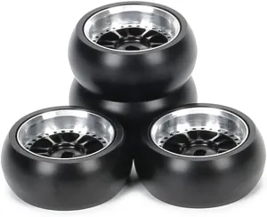 RCAWD 4X Alloy Rim Wheel Classic Drift Tire for Rc Hobby Model Car 1/28 Wltoys K969 K989 P929 Drift Rally Kyosho Mini-Z Mini-Q Mini-D(Black)