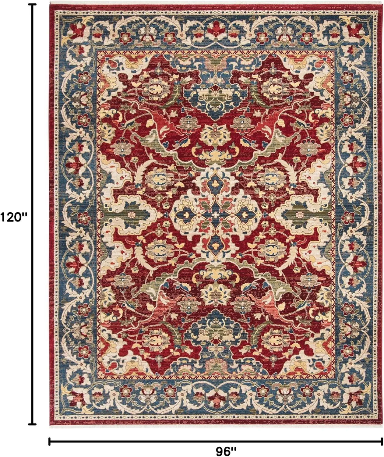 SAFAVIEH Area Rug 8x10 - Kashan Collection - Large - Red & Blue, Traditional Oriental Design, Non-Shedding & Easy Cleaning, Ideal for Living Room, Bedroom, Office, Dining Space (KSN307Q)