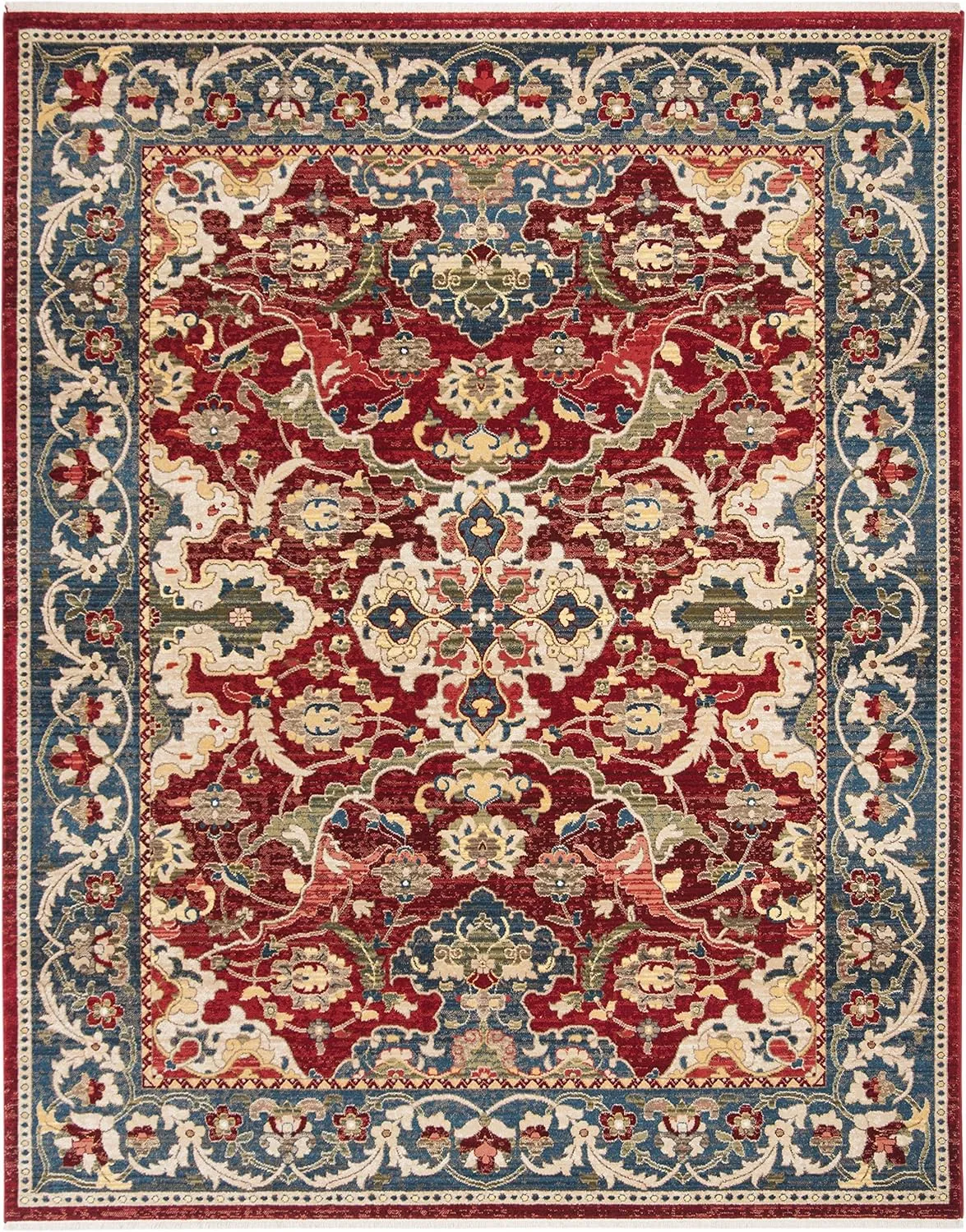 SAFAVIEH Area Rug 8x10 - Kashan Collection - Large - Red & Blue, Traditional Oriental Design, Non-Shedding & Easy Cleaning, Ideal for Living Room, Bedroom, Office, Dining Space (KSN307Q)