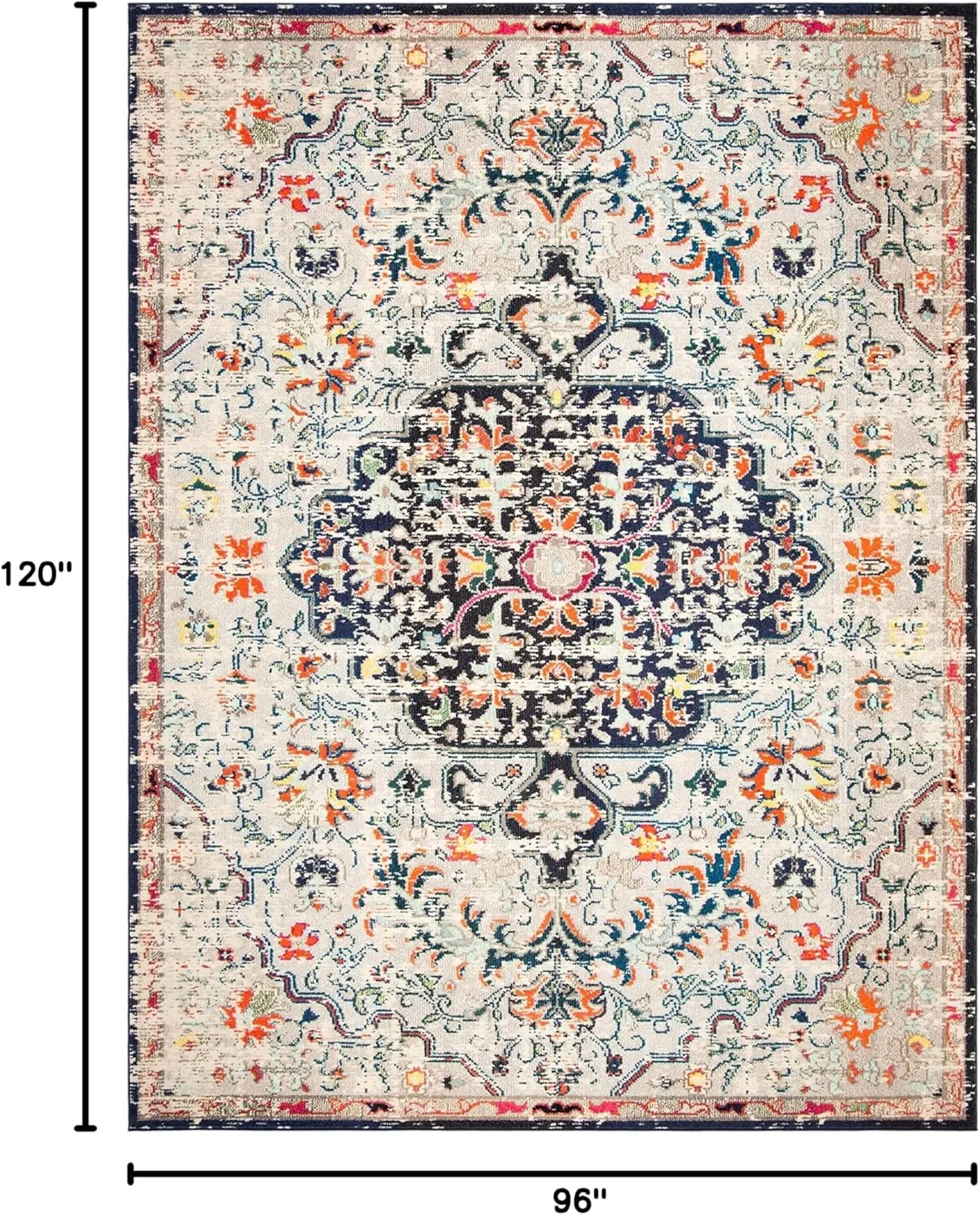 SAFAVIEH Area Rug 8x10 - Madison Collection - Large - Beige & Black, Boho Chic Medallion Distressed Design, Non-Shedding & Easy Cleaning, Ideal for Living Room, Bedroom, Dining Space (MAD447B)
