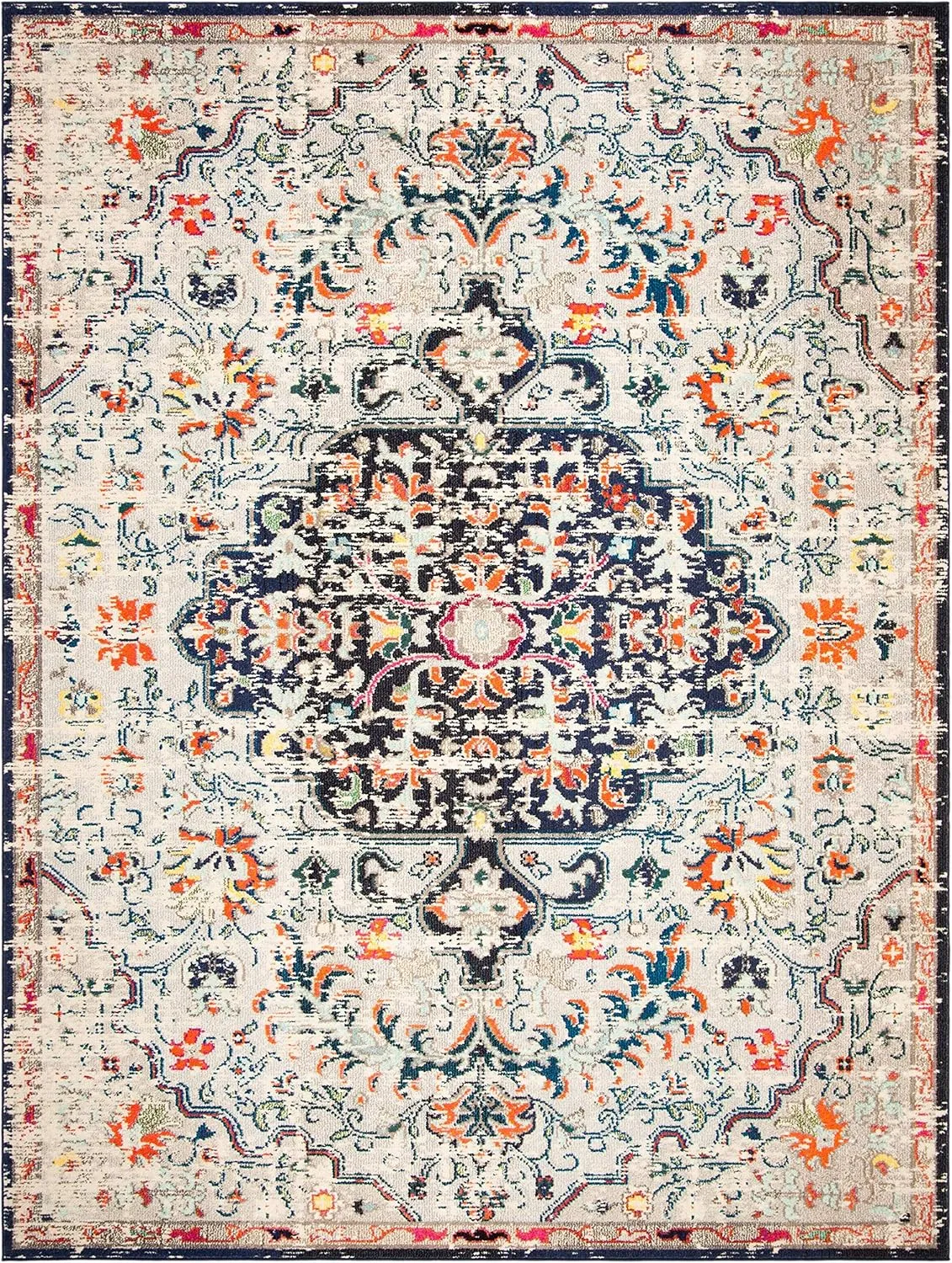 SAFAVIEH Area Rug 8x10 - Madison Collection - Large - Beige & Black, Boho Chic Medallion Distressed Design, Non-Shedding & Easy Cleaning, Ideal for Living Room, Bedroom, Dining Space (MAD447B)