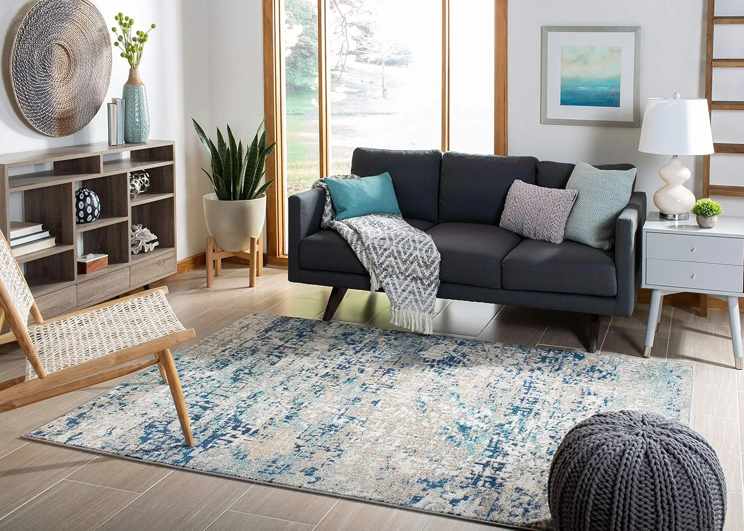 SAFAVIEH Area Rug 8x10 - Madison Collection - Large - Grey & Blue, Modern Abstract Design, Non-Shedding & Easy Cleaning, Ideal for Living Room, Bedroom, Office, Dining Space (MAD460K)