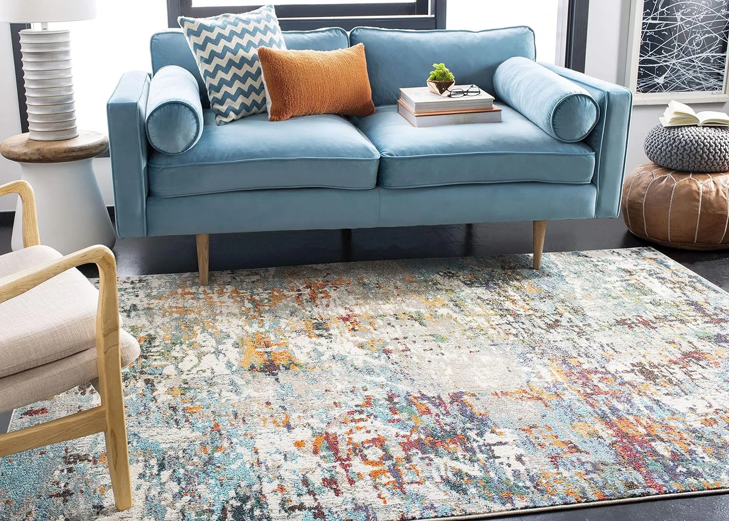 SAFAVIEH Area Rug 8x10 - Madison Collection - Large - Grey & Blue, Modern Abstract Design, Non-Shedding & Easy Cleaning, Ideal for Living Room, Bedroom, Office, Dining Space (MAD471F)