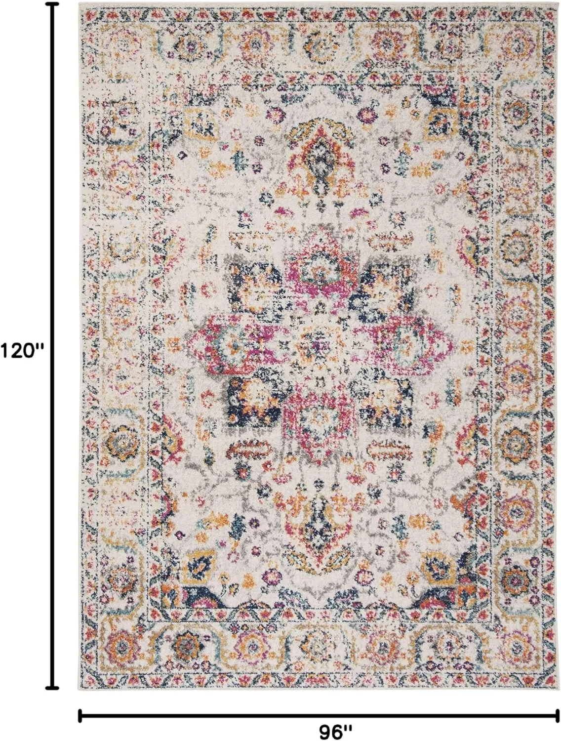 SAFAVIEH Area Rug 8x10 - Madison Collection - Large - Purple Pink Fuchsia & Ivory, Boho Chic Distressed Design, Non-Shedding & Easy Cleaning, Ideal for Living Room, Bedroom, Dining Space (MAD603R)
