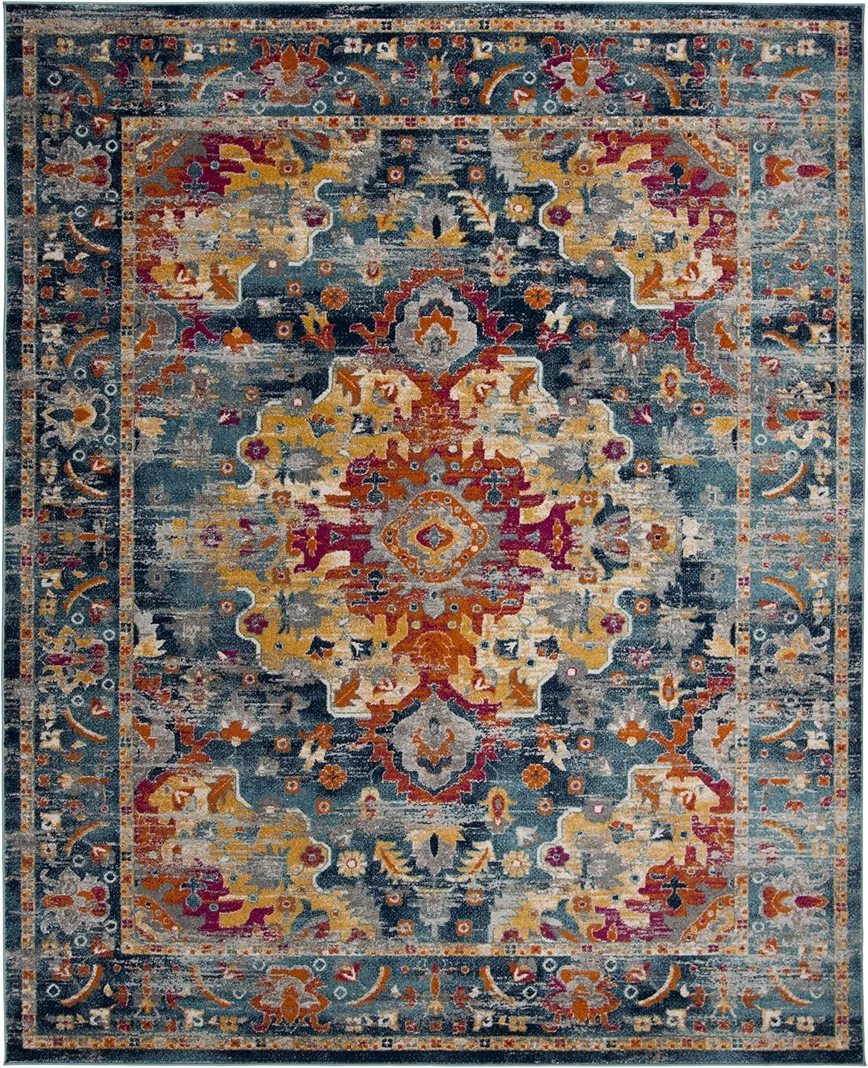 SAFAVIEH Area Rug 8x10 - Madison Collection - Large - Teal & Fuchsia, Boho Chic Medallion Design, Non-Shedding & Easy Cleaning, Ideal for Living Room, Bedroom, Office, Dining Space (MAD154L)