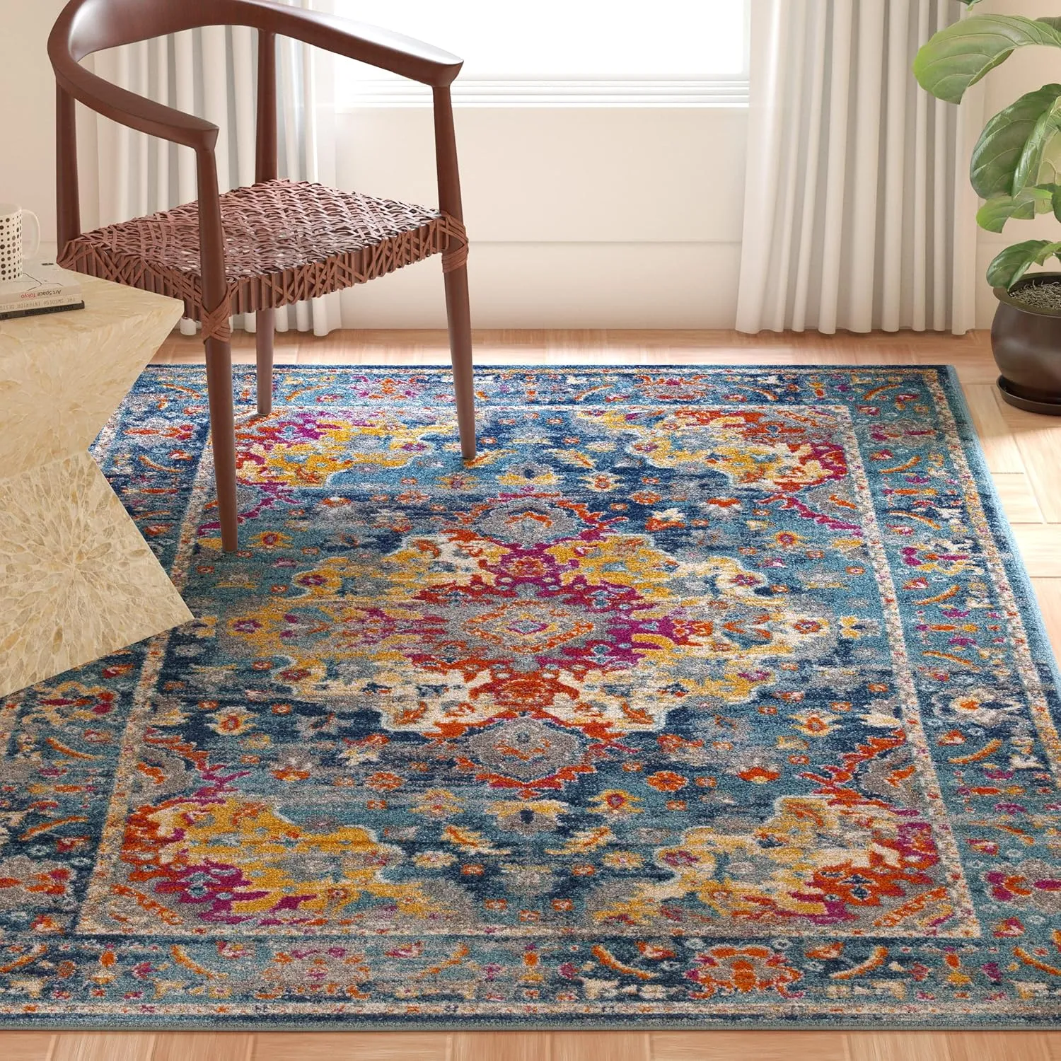 SAFAVIEH Area Rug 8x10 - Madison Collection - Large - Teal & Fuchsia, Boho Chic Medallion Design, Non-Shedding & Easy Cleaning, Ideal for Living Room, Bedroom, Office, Dining Space (MAD154L)