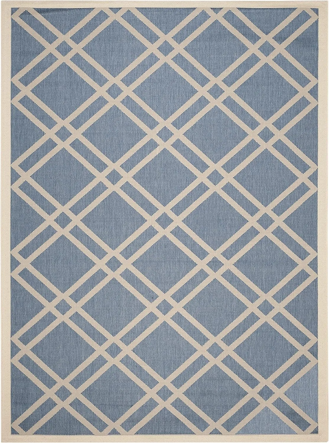 SAFAVIEH Courtyard Collection 9' x 12' Blue/Beige CY6923 Trellis Indoor/ Outdoor Waterproof Easy-Cleaning Patio Backyard Mudroom Area-Rug