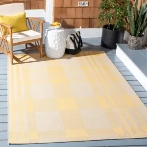 SAFAVIEH Courtyard Collection Area Rug - 5'3" x 7'7", Gold & Beige, Indoor/Outdoor, Plaid Pattern, Weather Resistant & Washable, Ideal for Patio, Backyard, Mudroom, Deck, Dining Space (CY6201-306)